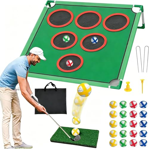 VELAJA Golfspelskit för barn och vuxna, skicklighetsspel med puttmatta och 20 självhäftande bollar, för inomhus- och utomhusbruk, bärväska ingår