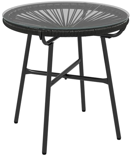 Outsunny Table Basse Ronde de Jardin Extérieur Ø 50 x 50 cm Noir
