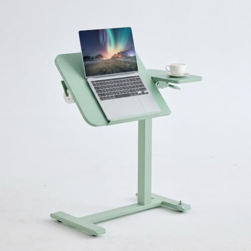 MUSSO D5 Mobilt Höj- och Sänkbart Skrivbord, Grön | Höjdjustering 68–108 cm, gasfjäder, 90° lutbar arbetsyta, ultratunn rullbas, hjul, mobil laptoparbetsplats