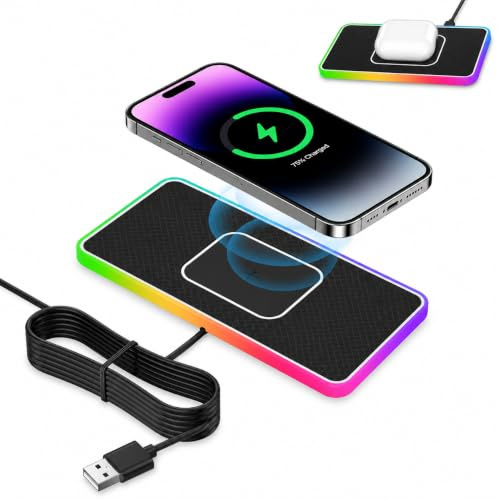 Caricatore Wireless Auto 15W, Tappetino Ricarica Wireless Antiscivolo, Caricabatterie Senza Fili Auto con USB 1m, Ricarica Rapida Qi per Smartphone iPhone Samsung, Accessori Auto