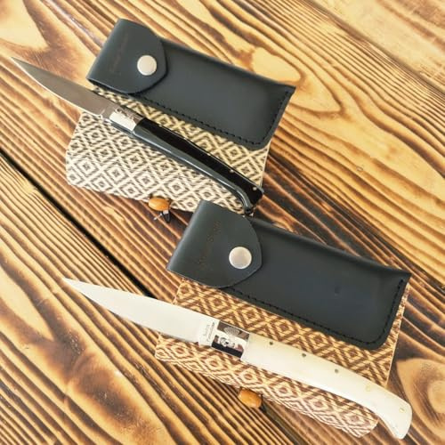 Generico Coltello Sardo Pattadesa 24 cm, Manico in Osso tibia e Corno di Bufalo, con Fodero in Pelle e Scatola in Legno (Bianco Tibia)