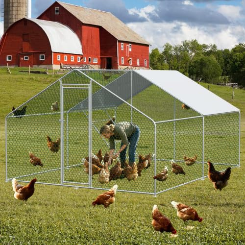 Hühnerstall 3x4x2m begehbar mit Sicherheitsschloss, Voliere Winterfest wasserdicht, Freilaufgehege aus Metall – XXL Kleintiergehege für Hühner, Kaninchen, als Tierhaus oder Lager