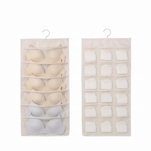 24 Mesh Pockets Double Side Hanging Closet Organiser Wardrobe Storage Bag | Space-Saving Hanging Shelf For Underwear, Socks, Bras, Ties, Cosmetics Toiletries Locker Baby Nappy Toy Bag Holder