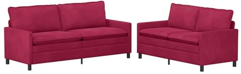Owoxanthellate Sofa-Set, 2-Sitzer und 3-Sitzer Couchgarnitur in Weinrot, Modernes Samtsofa mit stabilem Metallrahmen, Bequeme Wohnzimmer Sitzgarnitur, 156 cm & 196 cm Länge