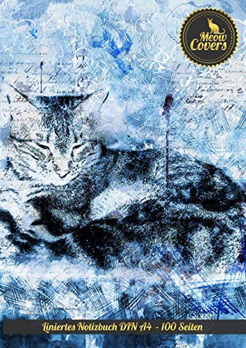 Meow Covers Liniertes Notizbuch DIN A4 - 100 Seiten: Leeres Heft mit Linien fr Notizen, als Tagebuch, Reiseplaner malen, skizzieren, super fr Kinder, Schler oder Studenten