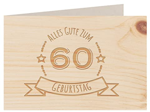 Holzgrußkarte - ALLES GUTE 60 GEBURTSTAG - 100% handmade in Österreich - Postkarte, Geschenkkarte, Grußkarte, Klappkarte, Karte, Einladung, Glückwunschkarte Zirbe