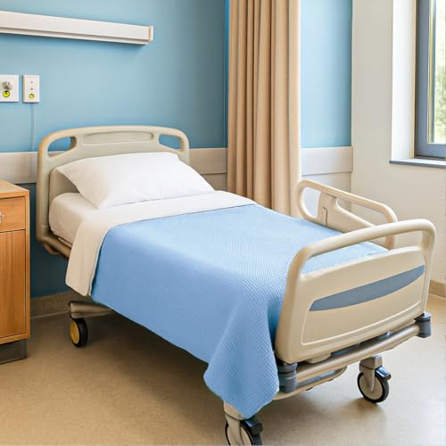 Interweave Healthcare Blue Hospital Thermal Throw Blanket, No Fluff Transfer, Flame Retardant & Comfortable, Lightweight Yet Warm