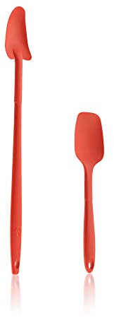 Kochblume Geizhals Set, Restelöffel, Flexlöffel S | Premium Premium-Silikon & BPA freimit Edelstahlkern | In der bunten Box (rot, 2er Set)