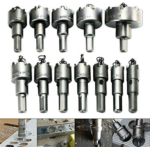 Venus valink 12-teiliges Lochsägen-Bohrer-Set, Wolframkarbid-Stahl, Holzschneider, Werkzeugbohrer, Lochsägen-Set für Kunststoff, Edelstahl, Metall, Kupfer, DIY-Holzbearbeitungsbohrer