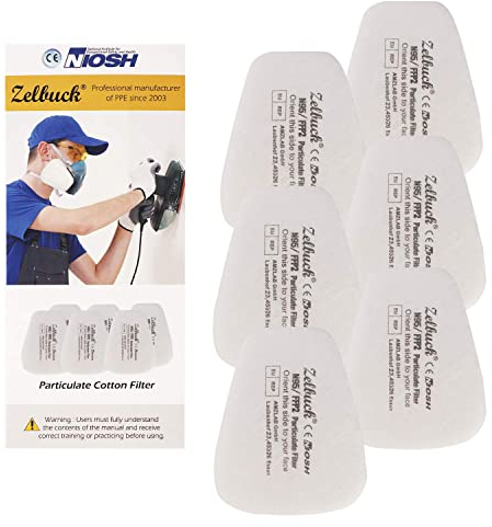Zelbuck 6x Filtri per Copertura Mezza Faccia, Filtro Antiparticolato in Cotone Filtro per Copertura Antipolvere e Copertura Verniciatura Riutilizzabile per Verniciatura a Spruzzo, Levigatura, Polvere
