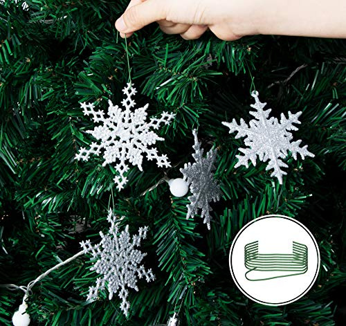 Agoer 36 Stück Schneeflocken Weihnachten Deko Anhänger, Kunststoff Weihnachtsbaumschmuck Set Schneeflockendeko für Weihnachtsbaum Glitzer Christbaumschmuck Weiß