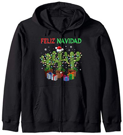Felix Navidad Cactus Christmas Tree Lights Mexican Cactus Sudadera con Capucha