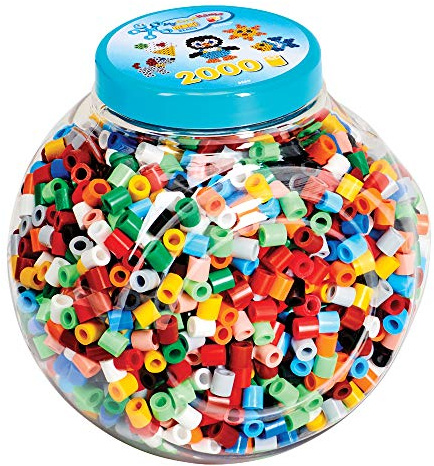 Hama Perlen 8589 Bügelperlen Dose mit ca. 2.000 bunten Maxi Bastelperlen mit Durchmesser 10 mm im Farben Mix, kreativer Bastelspaß für Groß und Klein