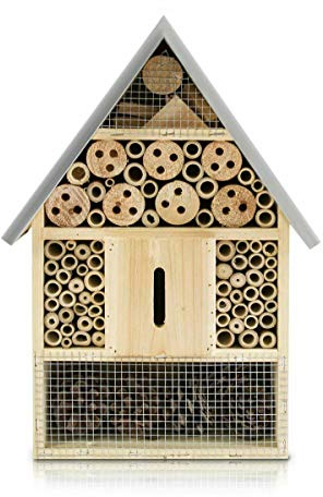 TRTO Wooden Insect Bee House Natural Wood Bug Hotel Shelter Garden Nest Box Nesting (Galvanised Roof Large)