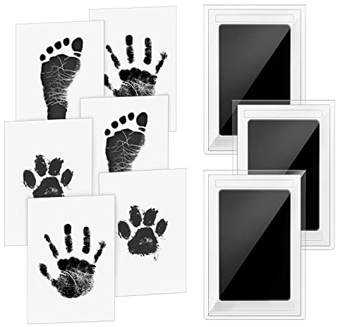 Norjews 3 Pcs Baby Abdruck Set Baby Handabdruck und Fußabdruck Clean Touch Stempelkissen, Baby Handprint Babyhaut kommt nicht mit Farbe in Berührung für Baby Shower Familie Geschenk
