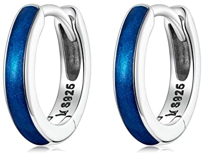 Qings Creolen Kleine für Damen - 925 Sterling Silber Einfache Schwarze Blaue Emaille Creolen Kleine Knorpel Creolen Huggie Schmuck Geschenk für Frauen Mädchen Männer