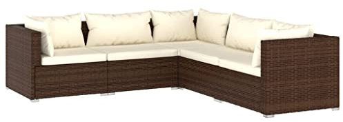 vidaXL Gartenmöbel 5-TLG. mit Kissen Ecksofa Mittelsofa Sofa Lounge Sitzgruppe Gartenset Garten Garnitur Gartensofa Poly Rattan Braun