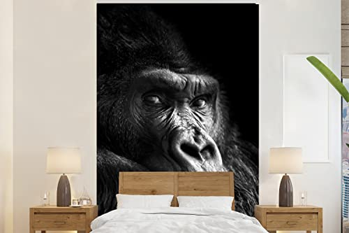Selbstklebend Tapete Wandpapier Wandaufkleber Fototapete Tapeten Wanddeko 180x280 cm Gorilla - Affe - Schwarz - Weiß - Porträt
