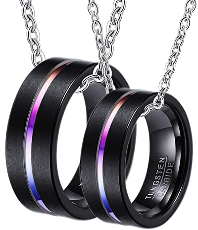 ANAZOZ Partnerkette Ringe 2 Stück, Eheringe Wolfram Paarpreis Schwarz Gebürsteter Ring Breit 8mm