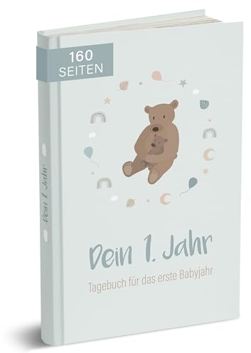 mintkind® Babyalbum Dein erstes Lebensjahr A5 Mint | Baby Fotoalbum zum Selbstgestalten | Baby Geschenk für Mädchen und Junge | Babybuch zum Eintragen | Baby Buch ab 0 Monate | Baby-Tagebuch