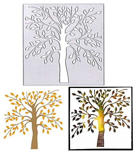 Hying Baumblätter-Hintergrund-Stanzformen für Kartenherstellung, quadratischer Rahmen, Stanzformen, hohle Bäume, Schablonen, Prägeschablone für Handwerk, Scrapbooking, DIY, Fotoalbum, Dekorationen
