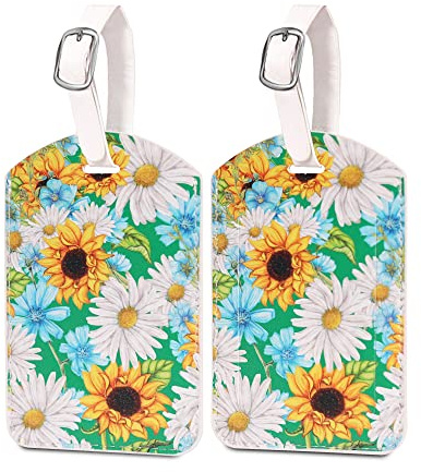 HCSSZ 2 Stück Gepäckanhänger,Kofferanhänger Mit Adressschild,Wasserdichte PU Leder Luggage Tag Personalized ID Etiketten,Schnelle Identifikation Koffer (Sonnenblume)