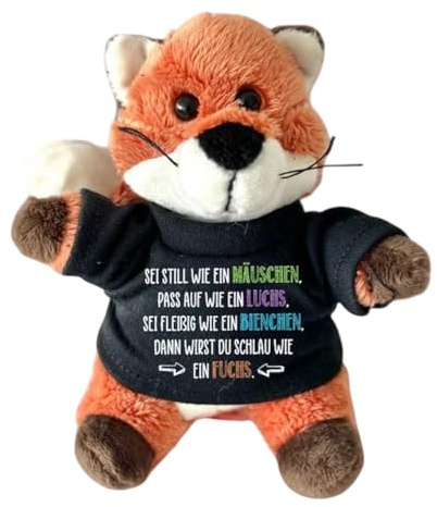 Mutmacher Fuchs zur Einschulung – Plüschtier 16 cm mit Shirt & Spruch – Geschenk für Schulanfänger & Schultüte – Einschulungsgeschenk ABC-Schütze