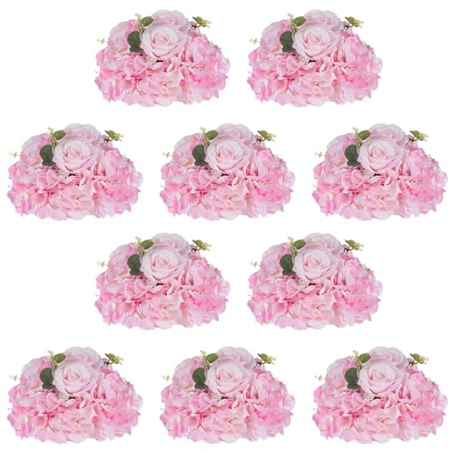 NUPTIO Blume Hochzeit Tafelaufsätze für Tische: 10 Stück 30cm Durchmesser Rosa Künstliche Blumen Rose Ball für Tafelaufsätze Tabelle Gefälschte Rose für Hochzeiten Geburtstag Party Dekoration