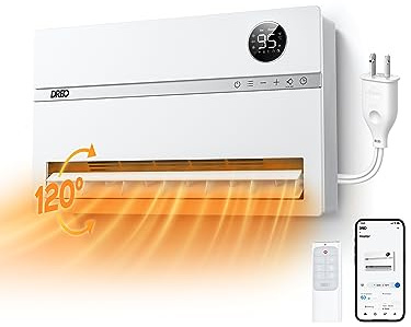 DREO Wall-Mounted Heater, Smart Space Heater for Bedroom with DREO FortPlug Overheat Protection, 120° Vertical Oscillation, Thermostat, 24H Timer, 1500W Electric Heater for Indoor