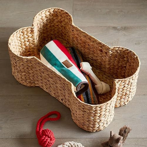 Eden & Willow Bone-Shaped Water Hyacinth Storage Basket - Stylish Pet Toy Organiser, Handcrafted & Durable, Aesthetic Storage Solution for Dogs (Small)