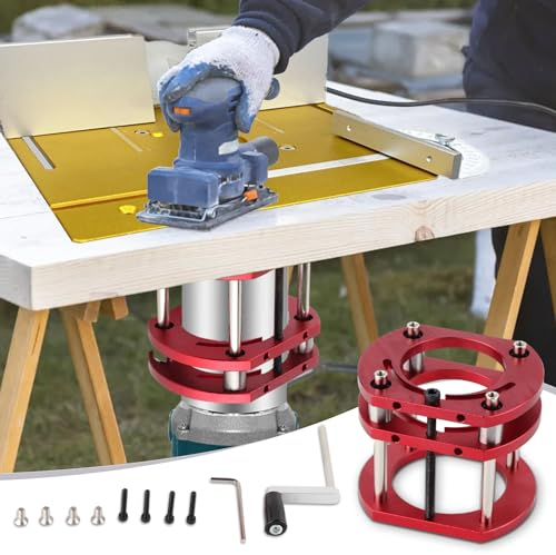 Router Lift, Aluminum Alloy Stainless Steel Router Lift Base,4 Jaw Clamping Router Table Lifting System Base, Router Lift Base Come with Crank Handle for Small Trimming Machines