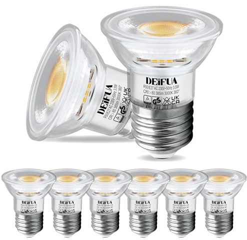 DEIFUA E27 3.5W LED Warmweiss 3000K 385lm Lampe, Ersetzt 50W Halogen | Flimmerfrei Energiesparlampe, Abstrahlwinkel 360° Birne, 38° Spot Strahler, 6er-Pack, Nicht Dimmbar, par16, IP44-Abdeckung