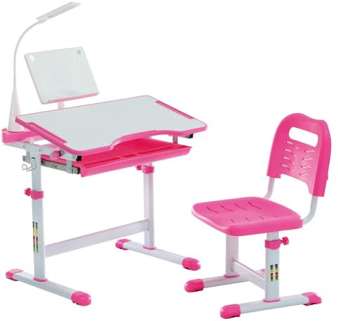 Diroan Kids Desk and Chair Set with LED Light, Height-Adjustable for Age 7+