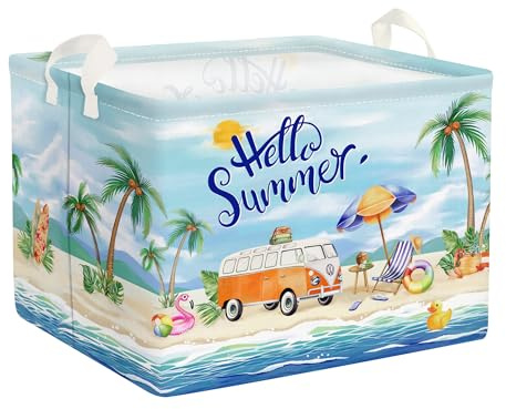 Clastyle Sommer Strand Kinder Wäschekorb mit Henkel Palmenbaum Kleidung Spielzeug Aufbewahrungskorb Mädchen Frauen Aufbewahrungsbox für Babyzimmer Bad, Camping, 40x30x30 cm