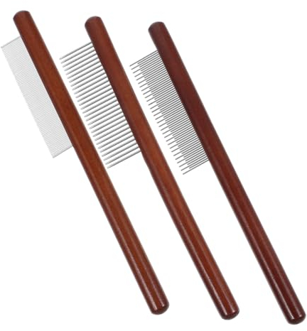 FRCOLOR 3stücke Holzkamm Mit Abgerundeten Zähnen Für Haustiere Haarkamm Mit Metallzähnen Für Kleine Hunde Und Katzen Wiederverwendbarer Pflegekamm Für Haustierpflege Tränenfleckenbürste Fü