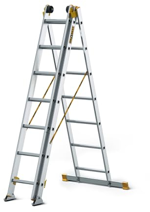 DRABEST - MAX Aluminium Profi Leiter - 3 x 7 Stufen - rutschfeste Sprossen - 4,41 m lang - bis 150 kg - 3-teilig - für Baustelle - Mehrzweck-, Steh-, Auszieh-, Klapp-, Treppenleiter - Verstellbar