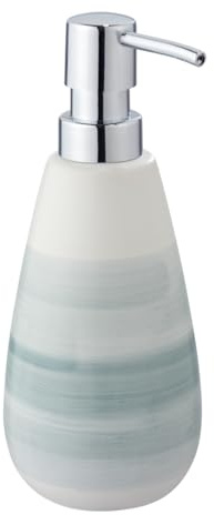 WENKO Seifenspender Mod. Burgio handbemalter Flüssigseifenspender in Türkis für Bad und Gäste-WC mit silbernem Pumpkopf geeignet als Hygienespender und Lotionspender Maße 9 x 19,5 x 8 cm Keramik