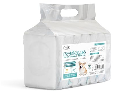 Pañales Desechables para Perro Pañales para Perros Sanitarios para Mascotas Bragas Higiénicas Suaves absorbentes (MACHO, M)