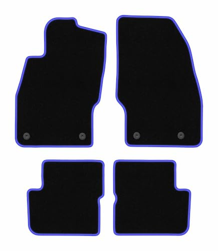Velours-Fußmatten passend für Opel Corsa D 2006-2015, Schwarz-Blau, CARLUX | passend für Schrägheck; Velours-Teppich (Polypropylen), ca. 6,5 mm; rutschfest, vormontierte Befestigungen (Typ OP)