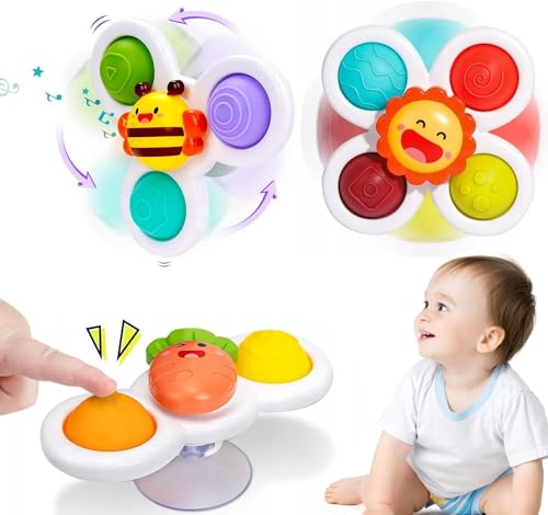 Saugnapf Spielzeug Baby, 3PCS Jouets Rotatifs à Ventouse,Sensorik Spielzeug für Baby, Lustige Insektenmuster Wasserspielzeug für Fenster und Badewannen