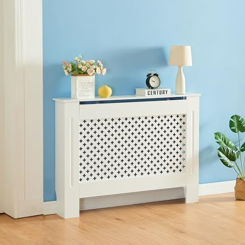Panana Radiator Cover, Modern Diamond Style White Painted Modern MDF Wall Cabinet for Living Room Bedroom (Medium)