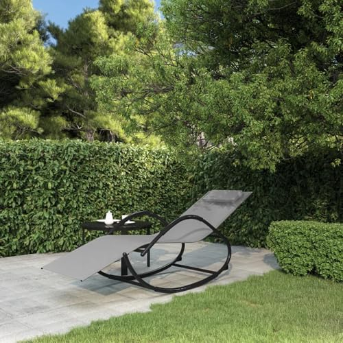 LAPOOH Schaukelliege Grau Stahl und Textilene, Liegestuhl Balkon, Gartenliege, Sonnenliege, Deckchair, Saunaliege, Liegesessel, Sonnenstuhl,