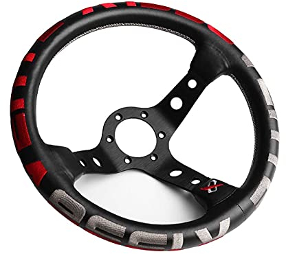 Sportlenkrad,Drifting Steering Wheel,Lenkrad Rennsport-Lenkrad 330mm Tiefes Universal-Ledergrün-Rot-Scheitel-Lenkrad(Red)