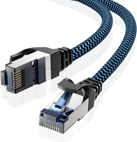 CABNEER Cable Ethernet 0,5M, Câbles Ethernet Cat 8 Réseau RJ45 Haut Débit 40Gbps 2000MHz Nylon Tressé Double Blindage Rallonge Ethernet Cat 8 Compatible avec Routeur Modem Décodeur TV