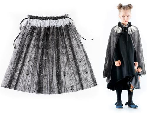 LANGFON Halloween-Umhang, Kostüm, Halloween-Spinnennetz-Verkleidung, Umhang für Halloween, Cosplay, Verkleidung, Tüll, Spitze, Spinnennetz, schwarzer Umhang, Kostüm für Damen, Halloween-Partyzubehör,