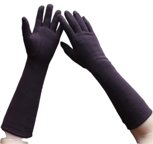 Damen Lange Baumwollhandschuhe Gerade, dunkelbraun, 6 12