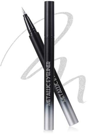 Silber Metallic Glitter Liquid Eyeliner für Frauen, Wasserfest Langlebige | Diamond Glitzer Eyeliner Stift Bunt, Ultrafeine Spitze, Wischfest Hochpigmentiert Kajalstift Halloween Weihnachten Make-up