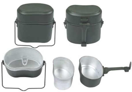 Fiambrera Militar, Fiambrera portátil de aleación de Aluminio Kit de Comedor Militar cantimplora del ejército Tazas de Camping Olla Utensilios de Cocina Juego de Platos para Libre Senderismo Barbacoa