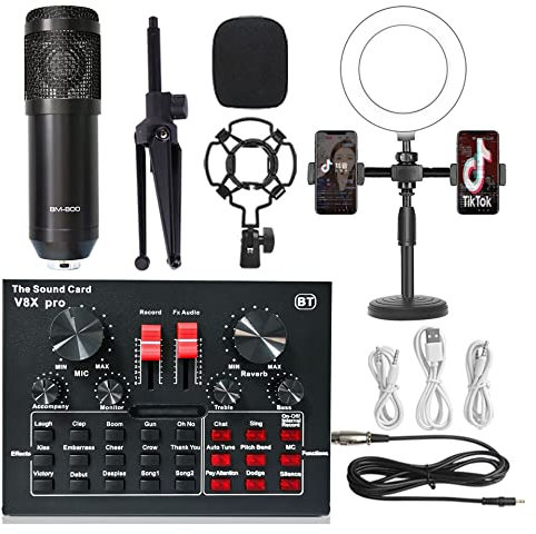 XRPOUXMTE Audio Mixer Condenser Microphone Bundle Mic Kit V8 Live Sound Card Microphone Mobile Phone Computer Universal Sound Card Professional sound card prec
