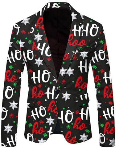 Mymyguoe Weihnachtsjacke Herren Weihnacht Sakko Weihnachtsmotiv Suit Jacket Anzugmantel Business Anzugjacken Weihnachtssakko Sportlich Festliches Outfit Party-Blazer Freizeit Urlaubsblazer
